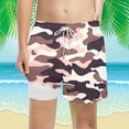 thumbnail image 2 of FINALGANG Boys Kids Camouflage Print Shorts Elastic Waist Drawstring Quick Dry Beach Shorts With Inner Lining For Summer Surfing Swimming Daily Wear Brown 8T=140, 2 of 4