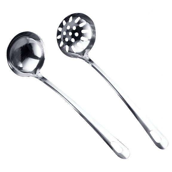 ACDANC Soup Ladle Metal 430 Stainless Steel Ladles Spoon And Slotted Colander Spoon Set Small Soup Ladle With Holes Strainer Scoop Ladles For Serving Gravy Hot Pot Or Restaurant (Soup Ladle)