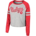 thumbnail image 2 of Women's Colosseum Heather Gray Ohio State Buckeyes I'm Gliding Here Raglan Long Sleeve Cropped T-Shirt, 2 of 3
