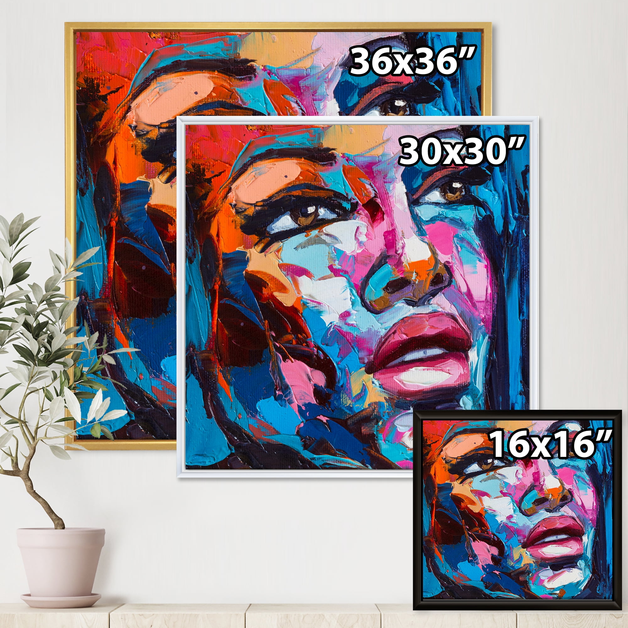 Designart 'Abstract Colorful Fantasy Portrait Of A Young Woman III' Modern Framed Canvas Wall Art Print