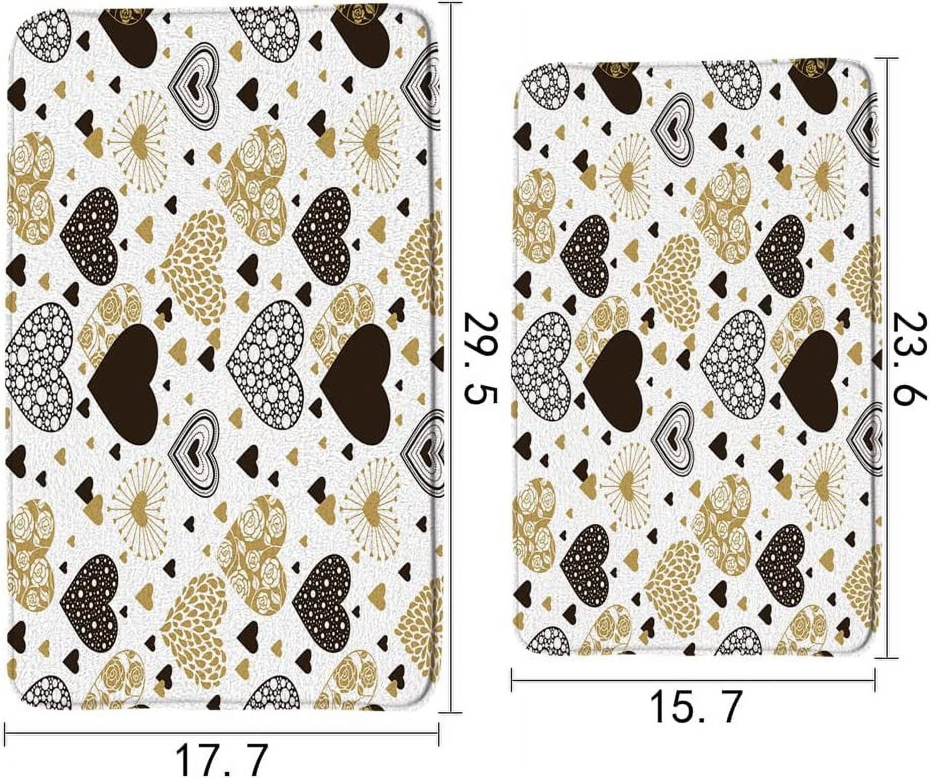 Hearts Bath Mats for Bathroom Romance Valentines Black and Gold Love on White Background Memory Foam Flannel Bath Floor Rugs for Kitchen Bathtub Laundry 23.6 x 15.7 Inch
