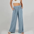 thumbnail image 3 of Women's Loose High Waist Wide Leg Pants, Cotton Linen Solid Color Straight Leg Trousers with Pockets, Casual Flare Pants for Spring and Summer,Blue,XL, 3 of 4