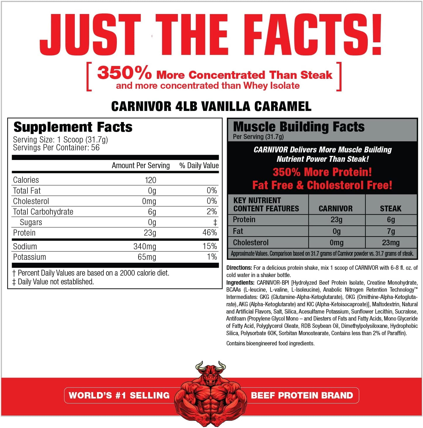 MuscleMeds Carnivor Hydrolyzed Beef Protein Isolate, Lactose Free, Sugar Free. Fat Free, Muscle Building, Recovery, Protein Powder, Vanilla Caramel, 3.9 Pound, 56 Servings