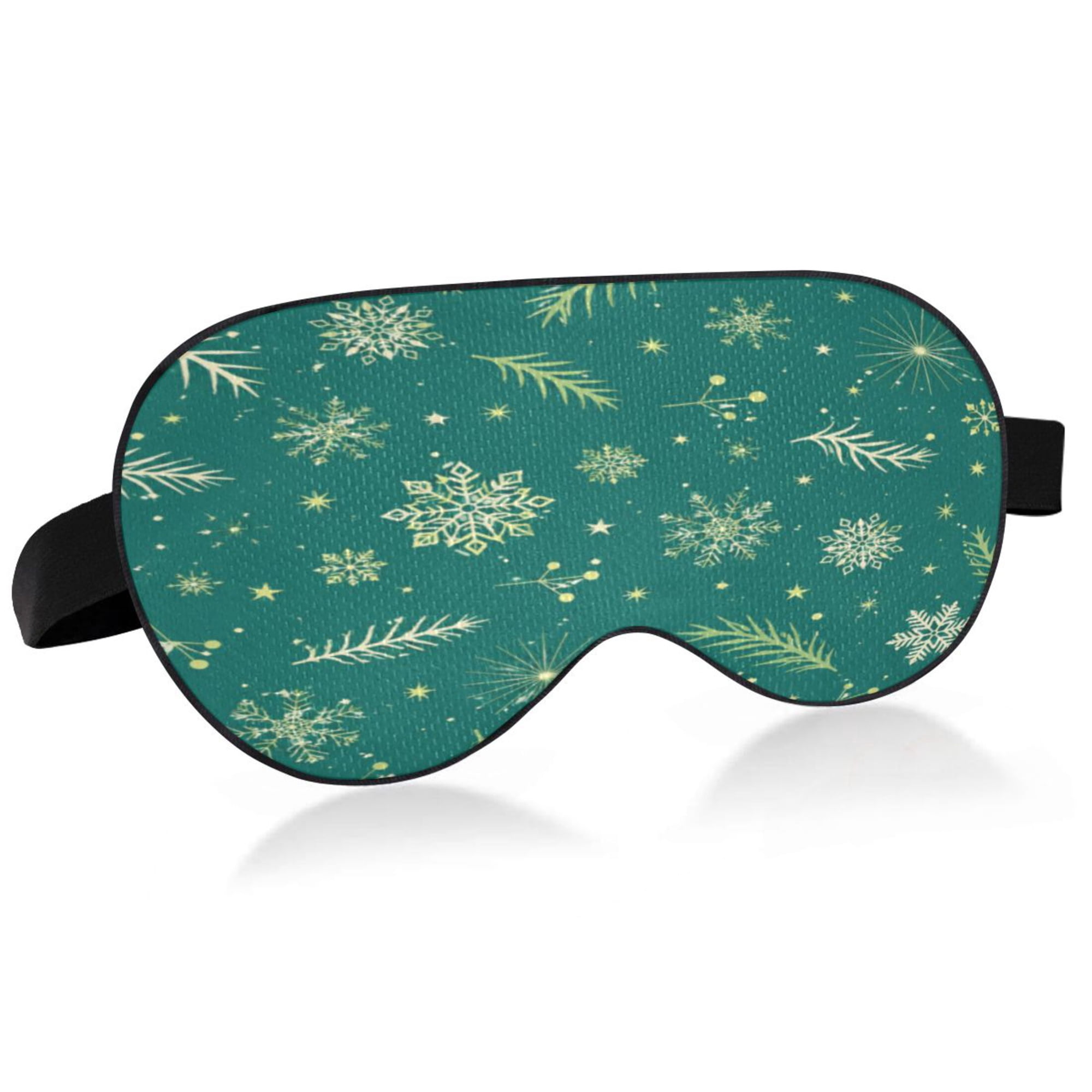 Sleep Mask Blackout Adjustable Eye Sleeping Mask Blindfold for Sleeping Travel Office Green Snow Printed