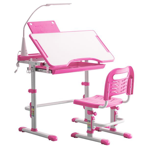 Details about   Height Adjustable Desk and Chair Set School Student Kids Study Table with LED 