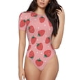 thumbnail image 1 of Kdxio Justaucorps à Manches Courtes Imprimé Fraises pour Femmes Col Rond Modal Doux Confortable Ajusté Aguichant Haut-TG, 1 of 7
