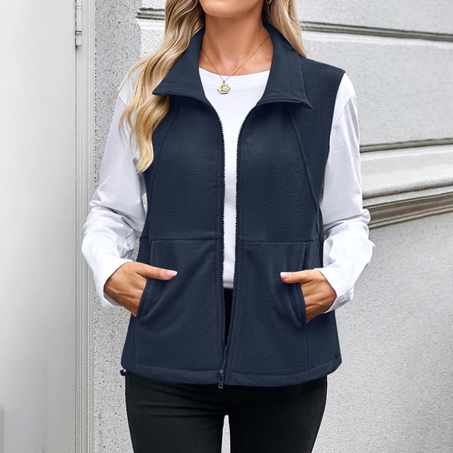 Neewe Women's Polar Fleece Zip Vest Lapel Collar Outerwear Warm Sleeveless Coat Vest for Fall and Winter
