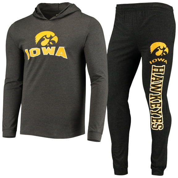 Men's Concepts Sport Black/Heather Charcoal Iowa Hawkeyes Meter Long Sleeve Hoodie Top & Jogger Pajama Set