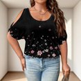 thumbnail image 3 of Plus Size Blusas Elegantes Para Mujer, Plus Size Summer Shirts for Women, Plus Size Cold Shoulder Print Loose Short Sleeve Tee Fashion Commute Daily Wear, Black 4XL, 3 of 4