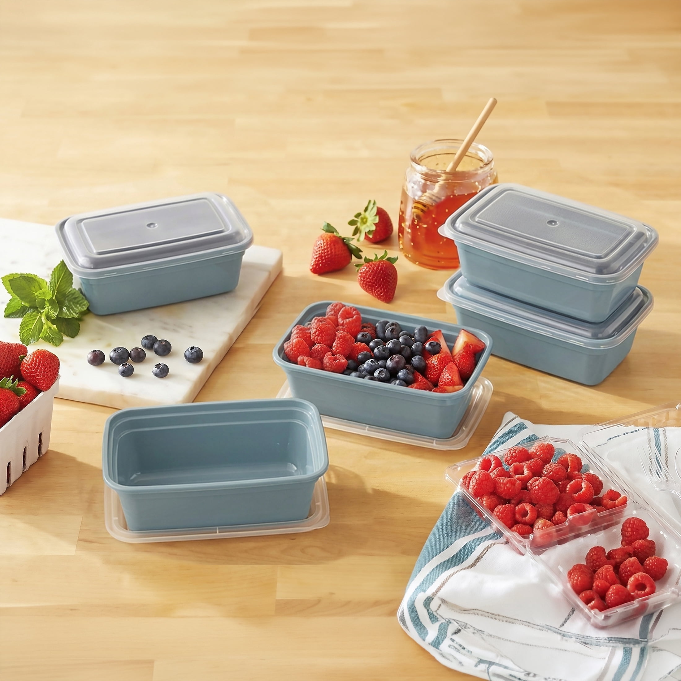 Mainstays 5-Pack 1-Compartment BPA-Free Plastic Snack Meal Prep Food Storage Containers, 3 Cup, Blue Cameo