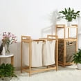 Bamboo Frame Laundry Hamper with Dual Basket TwoSections Removable