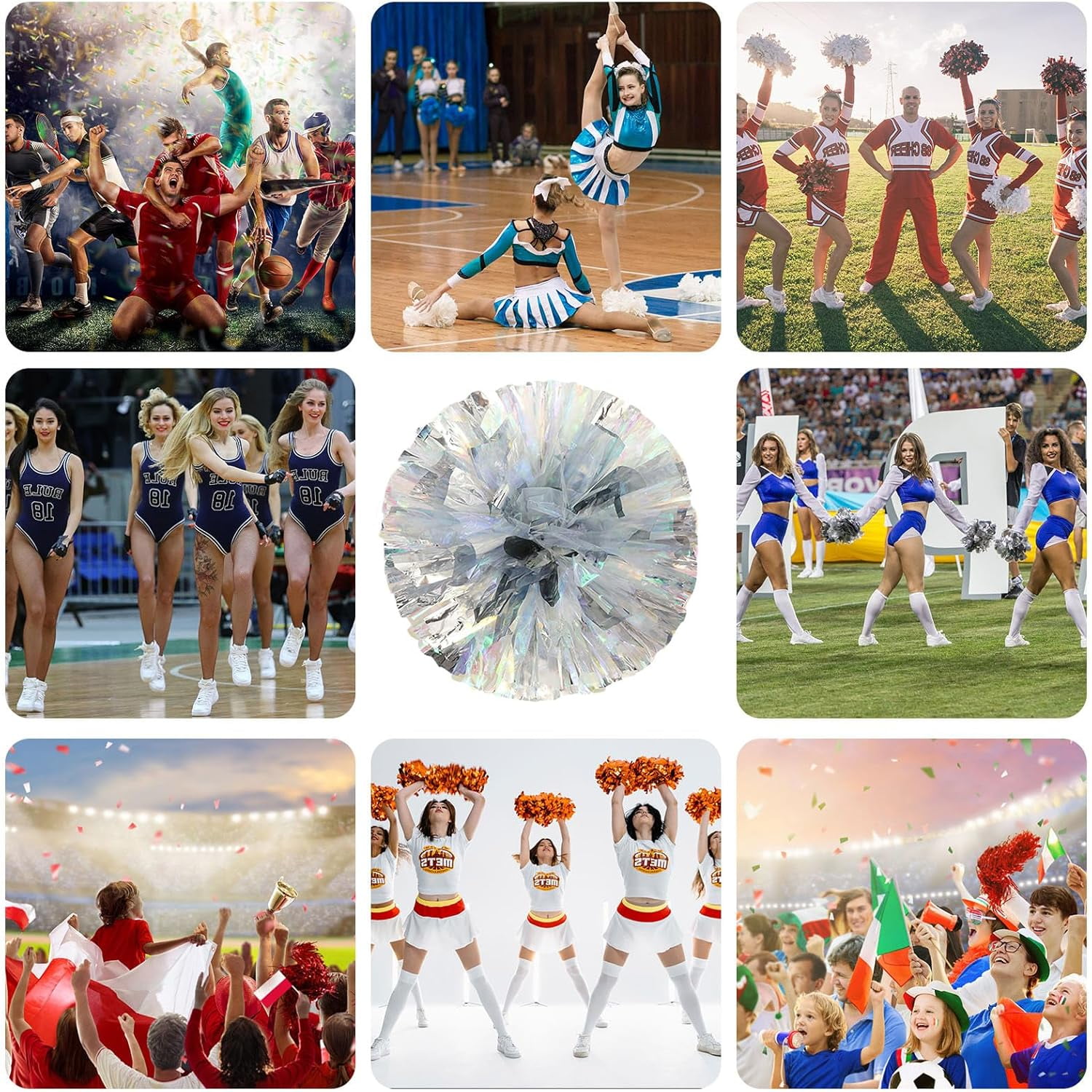 24 PCS pom poms Cheerleading,13.8inch for Sports Teams, Dance Training, and Party Celebrations with Finger Rings