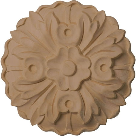 5"W x 5"H x 3/4"P Kent Floral Round Rosette, Rubberwood