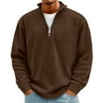 thumbnail image 2 of Huankd Quarter Zip Pullover for Men Long Sleeve Knit Sweater Casual Slim Fit Textured High Neck Fall Winter 2026 Cozy Sweatshirt Brown S, 2 of 6