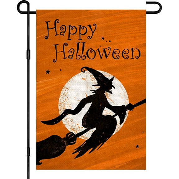 Happy Halloween Witch Burlap Theme Outdoor Flag and Banner