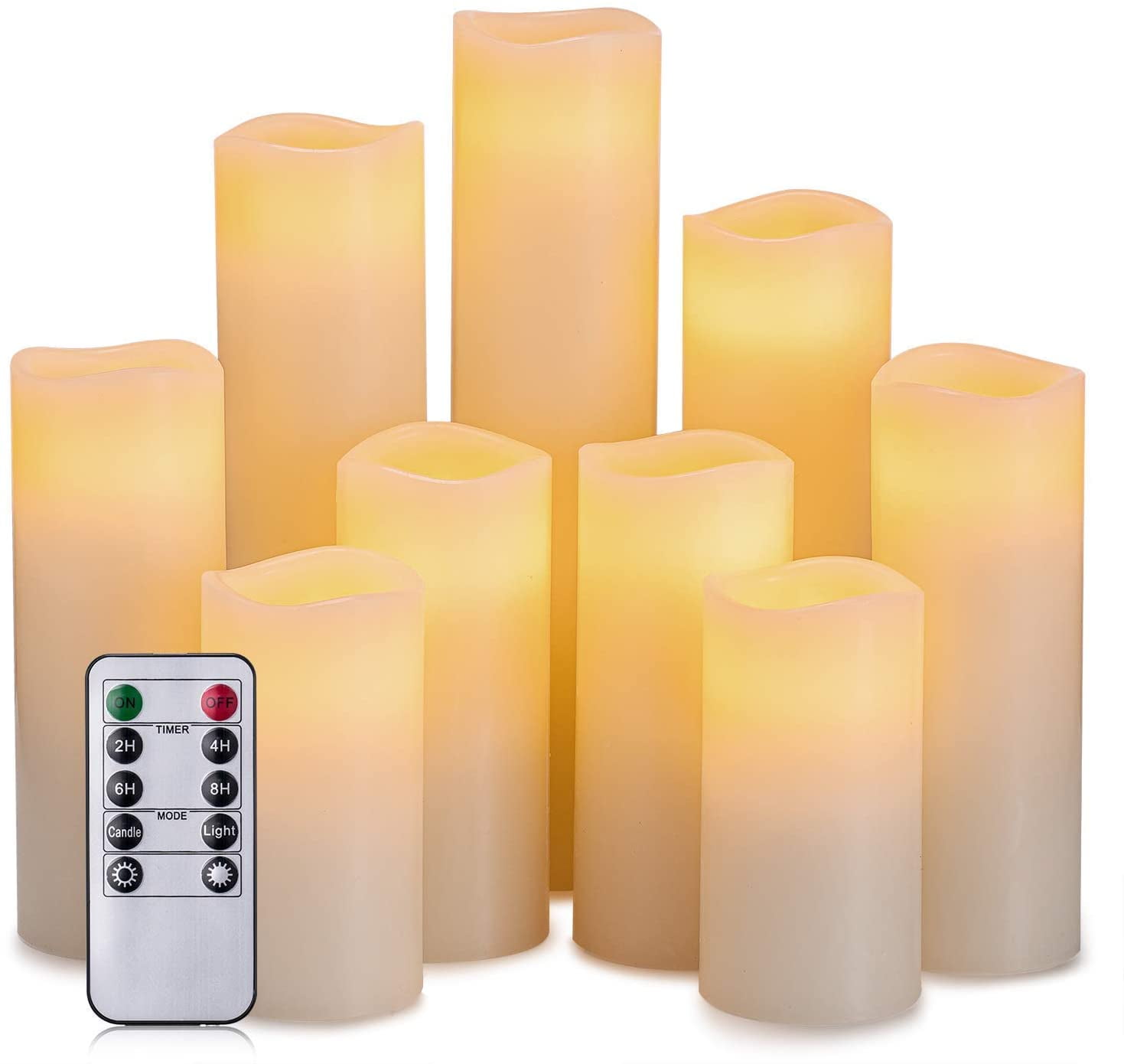 Flameless Candles LED Battery Operated Candles Set of 9 Real Wax Pillar Remote 