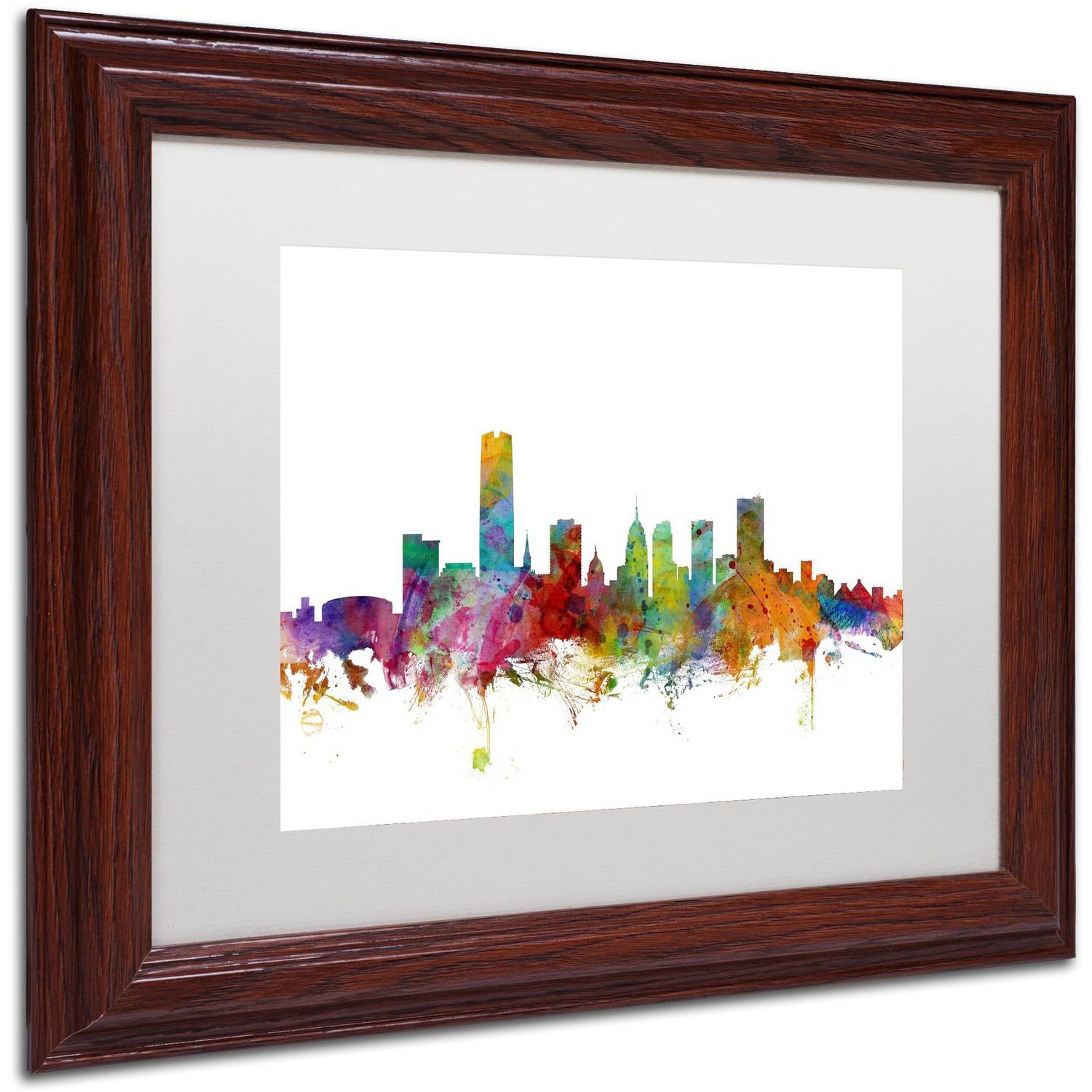Trademark Fine Art 'Oklahoma City Skyline' Canvas Art by Michael Tompsett, White Matte, Wood Frame