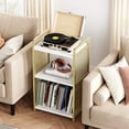 thumbnail image 6 of WhizMax Record Player Stand with Storage, Gold Wooden Turntable Stand with Mesh Gold Metal Side, 3-Tier Golden Record Player Side Table for Living Room, Bedroom, Office - Gold, 6 of 7