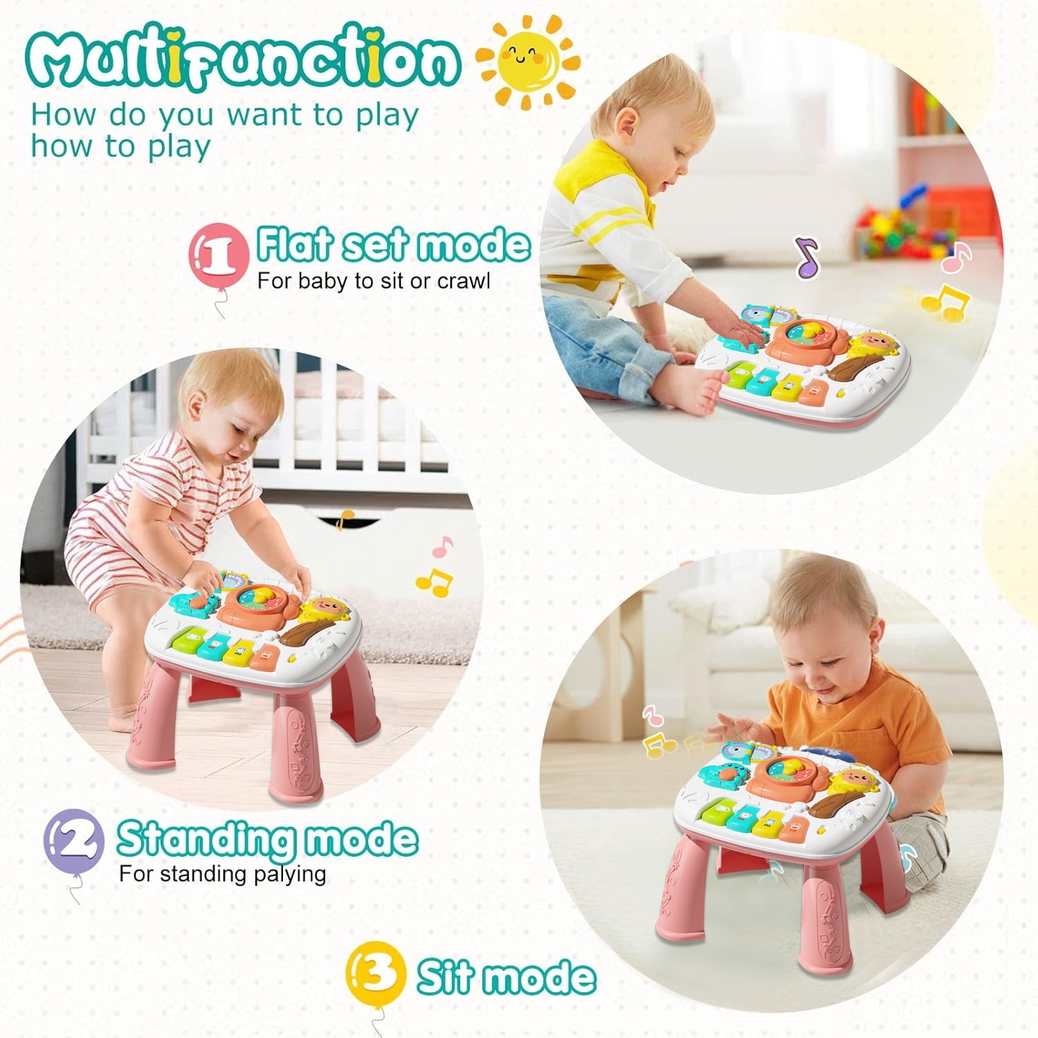 Baby Interactive Activity Table Toys,  Learning Toys for 1 2 3 Year Old Girls, Montessori Toys for 1 Year Old, Christmas Birthday Gifts for Girls