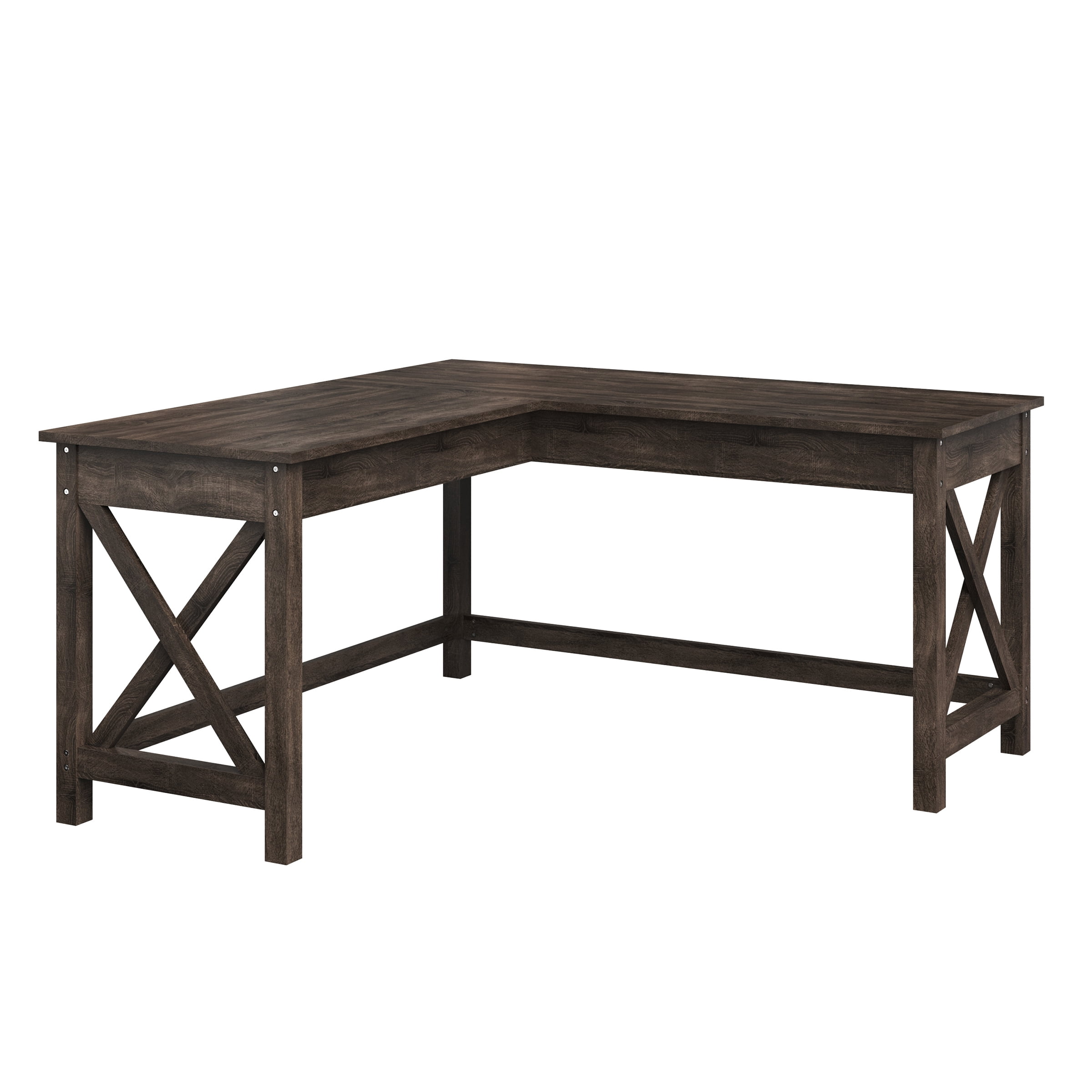 Lavish Home L-Shaped Computer Desk with X-Pattern Legs (Dark Gray Finish)