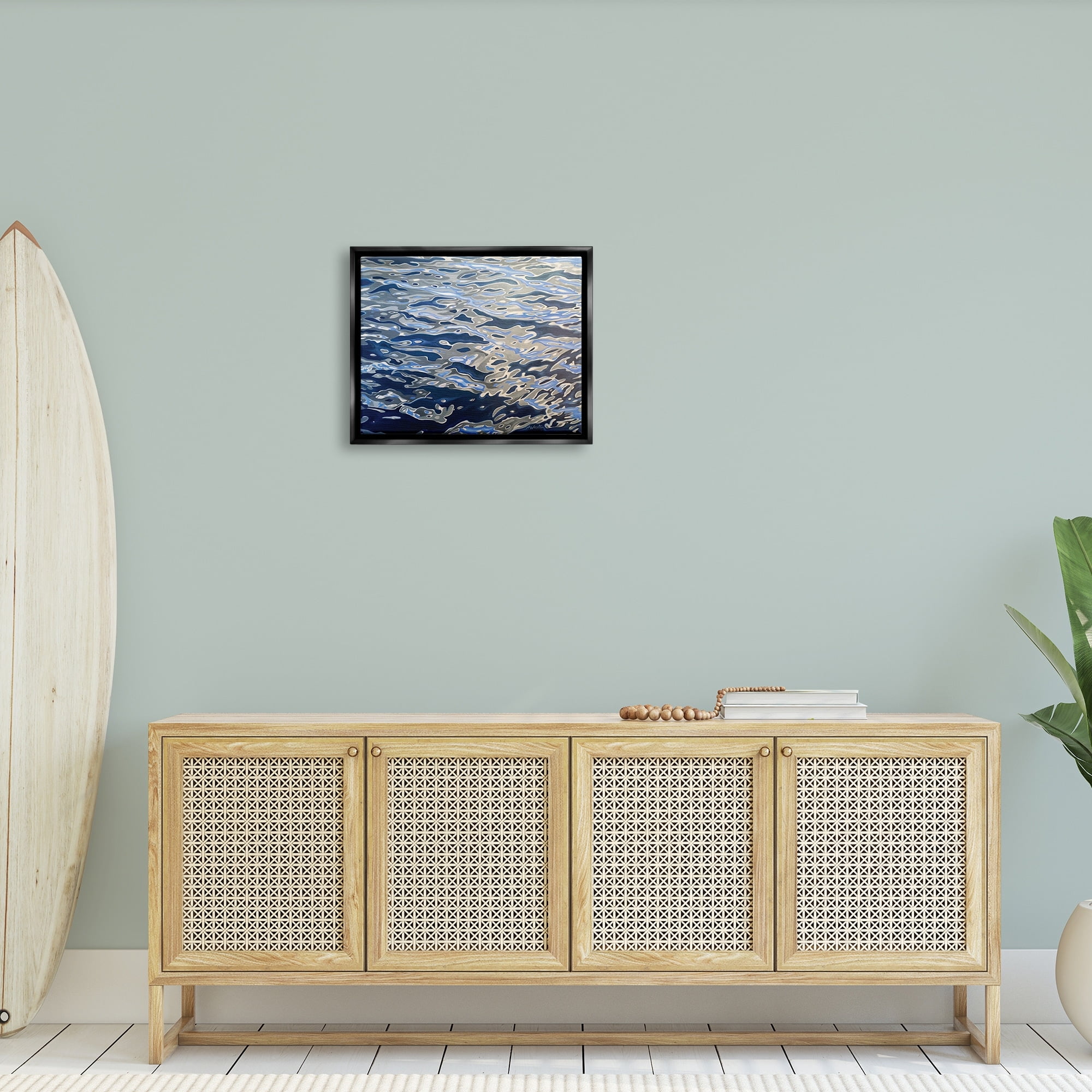 Stupell Industries Abstract Ocean Water Ripples Catching Sunlight Graphic Art Jet Black Floating Framed Canvas Print Wall Art, Design by Alan Weston