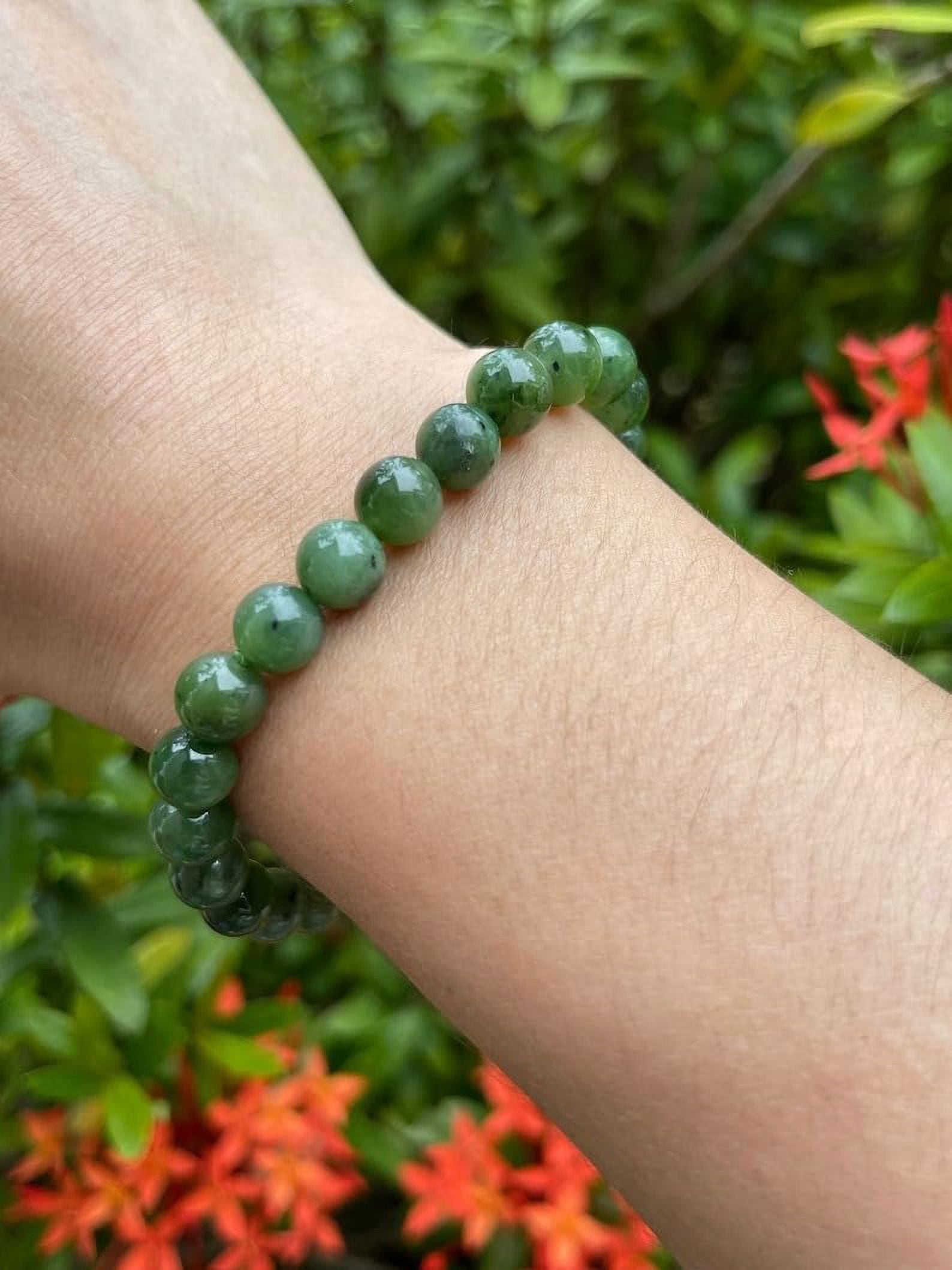 Nephrite Jade Crystal Bead Bracelet 6-8mm, Wholesale Genuine Nephrite Jade Stretch Gemstone Bracelet, Nephrite Jade Gift for Men & Women (2)