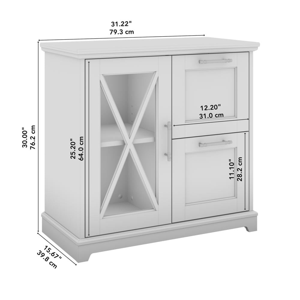 Bush Furniture Lennox Farmhouse 2 Drawer Lateral File Cabinet with Shelves in Linen White Oak