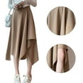 thumbnail image 3 of Falda midi con dobladillo fluido para mujer, café, L, 3 of 6