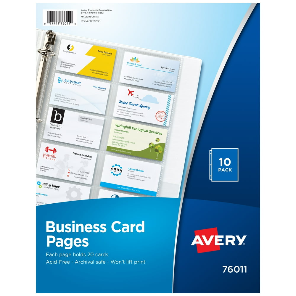 Avery Business Card Pages, Polypropylene, Untabbed, 20 Business Cards