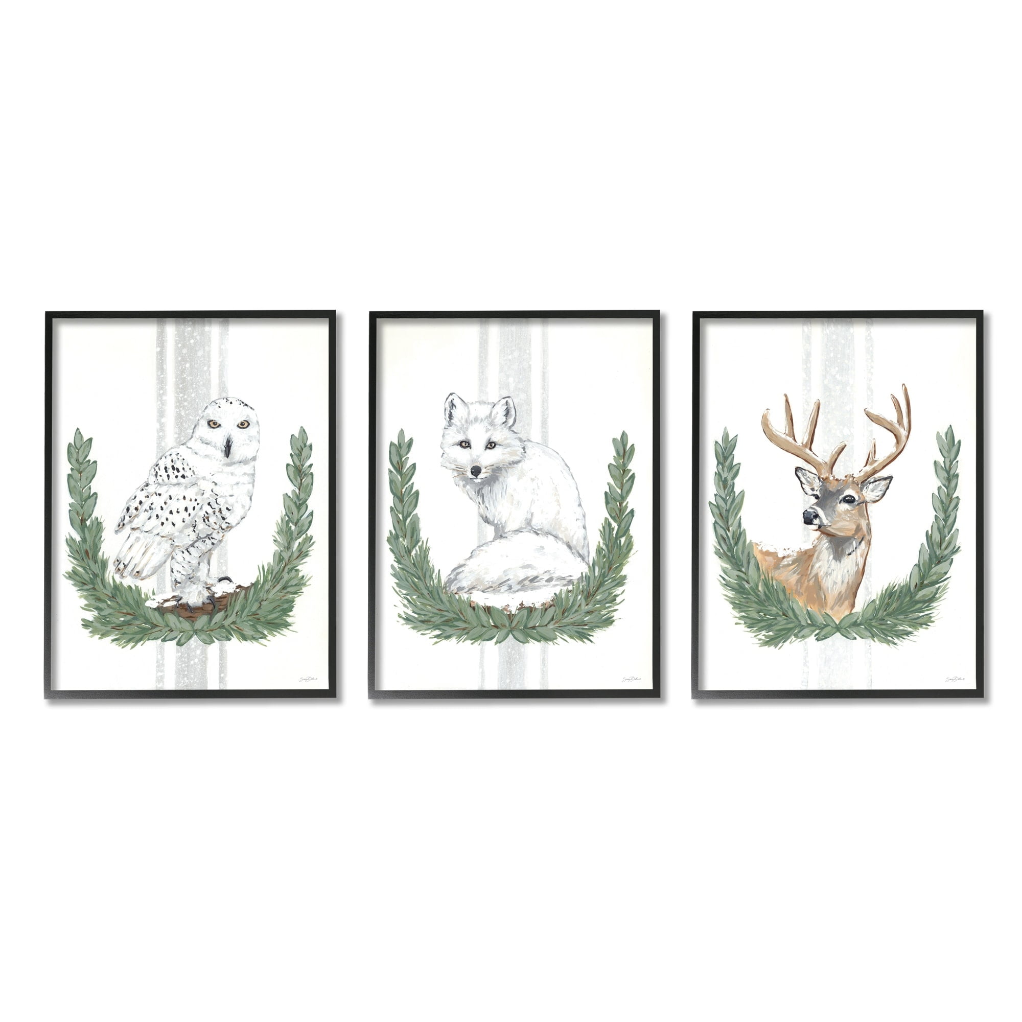 Stupell Industries Arctic Animals Botanical Leaves Portrait Snowy Owl Deer Fox , 11 x 14, Design by Sara Baker