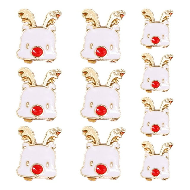 LNGOOR 10Pcs Christmas Nail Manicure Rhinestone Xmas Cartoon Design Elk Bells Christmas Tree Alloy Rhinestones Nail Accessories