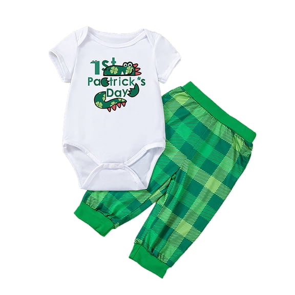 SUXIAN Baby Boy Outfits St Patricks Day Outfit Two Bodysuit Romper and Pant Set for 0-24 Months Mint Green 6-12 Months