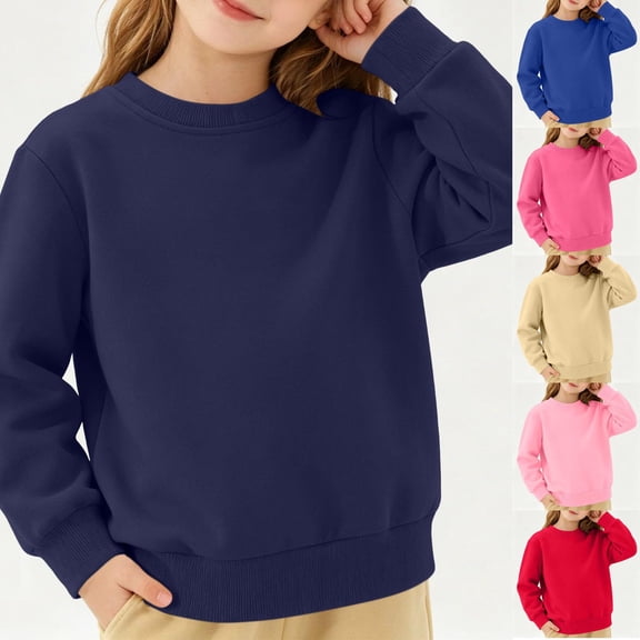 Lumtrix Girls Long Sleeve Sweatshirts Cute Crewneck Oversized Pullover Casual Solid Color Tops Navy 120