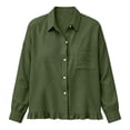 thumbnail image 4 of Neewe Womens Smocked Cuffed Striped Plain Shirt Casual Collar Long Sleeve Oversized Button Down Blouse Tops with Pocket Shirred, 4 of 7
