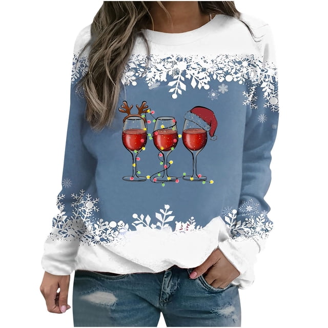 Chandails à Capuchon pour Filles, T-shirt d'Hiver Imprimé Ample pour Femmes, Blouse à Manches Longues, Col Rond, Hauts Décontractés, Mode Féminine, Chandails à Capuchon & Chandails en Molleton en Liquidation