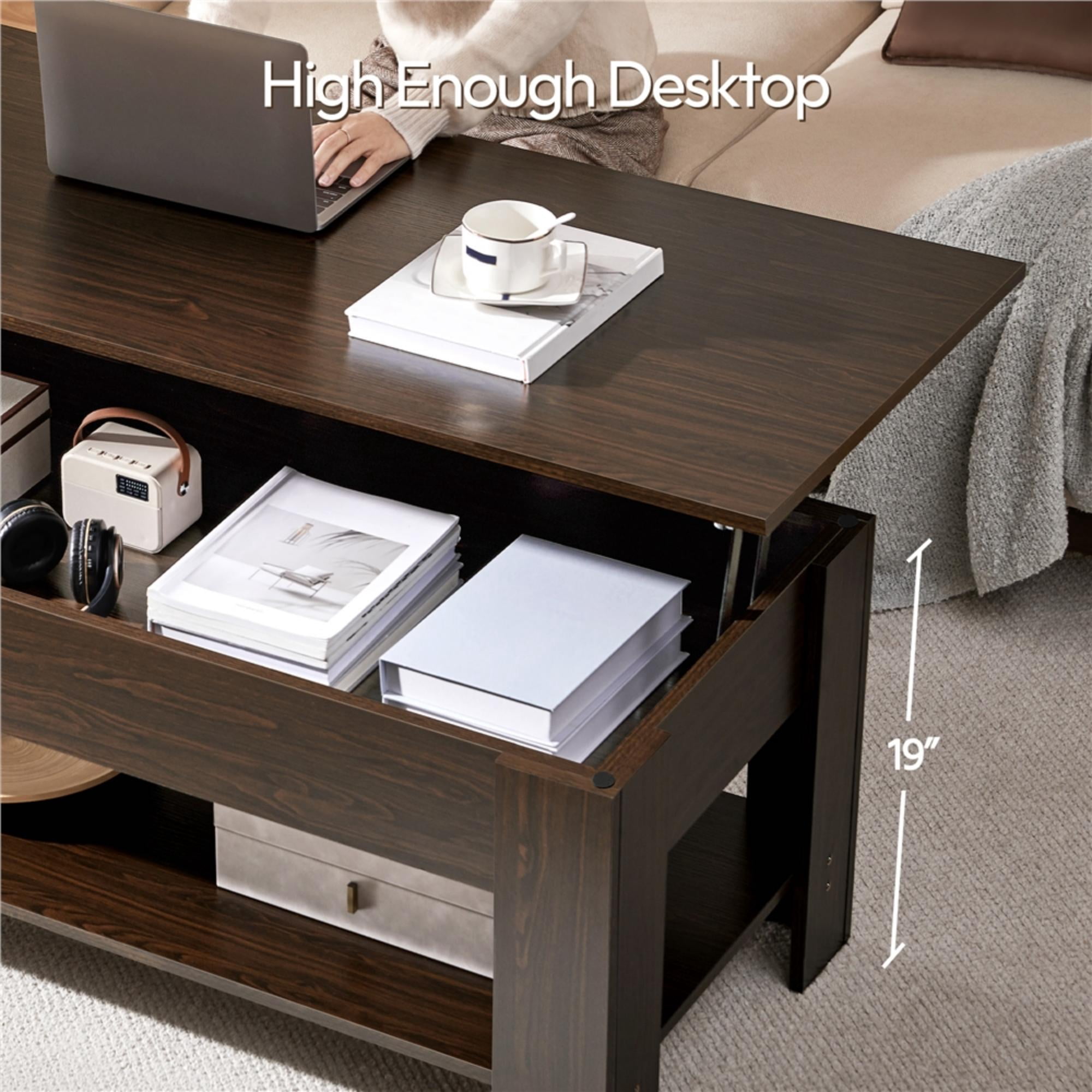 Alden Design Modern 47.5" Wood Lift Top Coffee Table with Lower Shelf for Living Room, Espresso