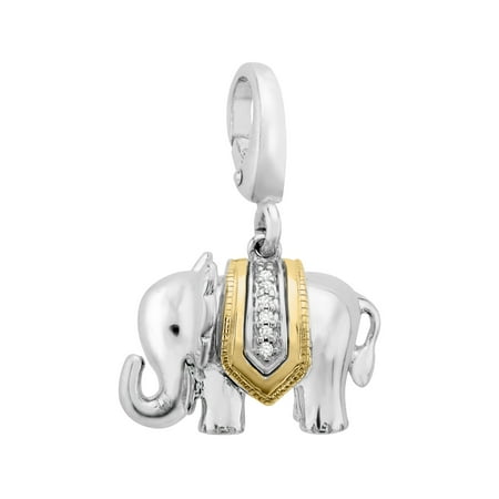 Duet Elephant Charm with Diamonds in Sterling Silver & 14kt Gold