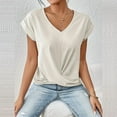 thumbnail image 3 of MORTTIC Women's Knotted V-Neck Elegant Short Sleeve Blouse Lightweight Casual Top for Spring Summer White，M, 3 of 5