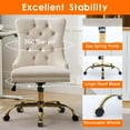 thumbnail image 6 of Pawverly Velvet Upholstered Office Chair, Tufted Button Swivel Desk Chair with Adjustable Height, Gold Metal Base & Wheels, Modern Vanity Chair, Beige, 6 of 8