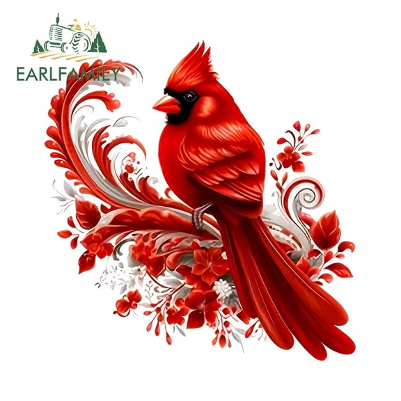 EARLFAMILY 5.1 Inch Red Bird Car Stickers Motorcycle Helmet Trunk Windshield Waterproof Vinyl Decal Occlusion Scratch Fashionable Decoration