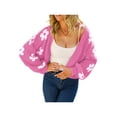thumbnail image 3 of Liacowi Women Juniors Knit Cardigan Long Sleeve Sweater Flower Pattern Knitwear Coat Fall Casual Open Front Crop Tops Outwear for Teen, 3 of 9
