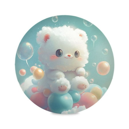 

Round Plate Mat 15.4x15.4 Inchesx6 Placemat Table Mat Kitchen Mat Coffee Mat Fabric Thick Strong Wear-Resistant Heat Resistance A Cartoon Bear