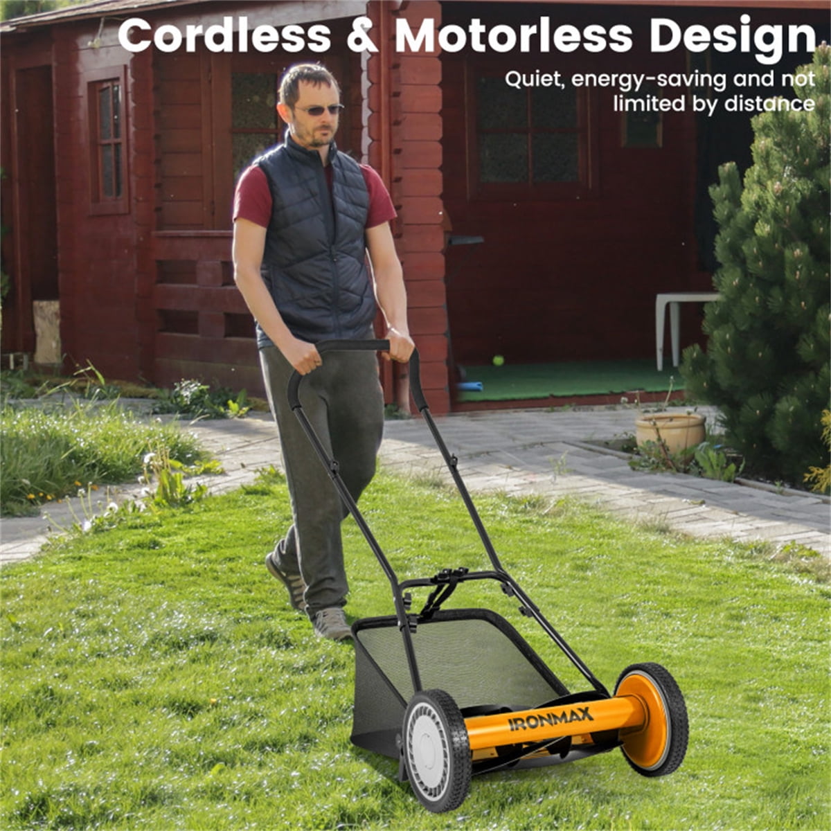 14 Inch Push Lawn Mower with Grass Catcher Bag -Orange