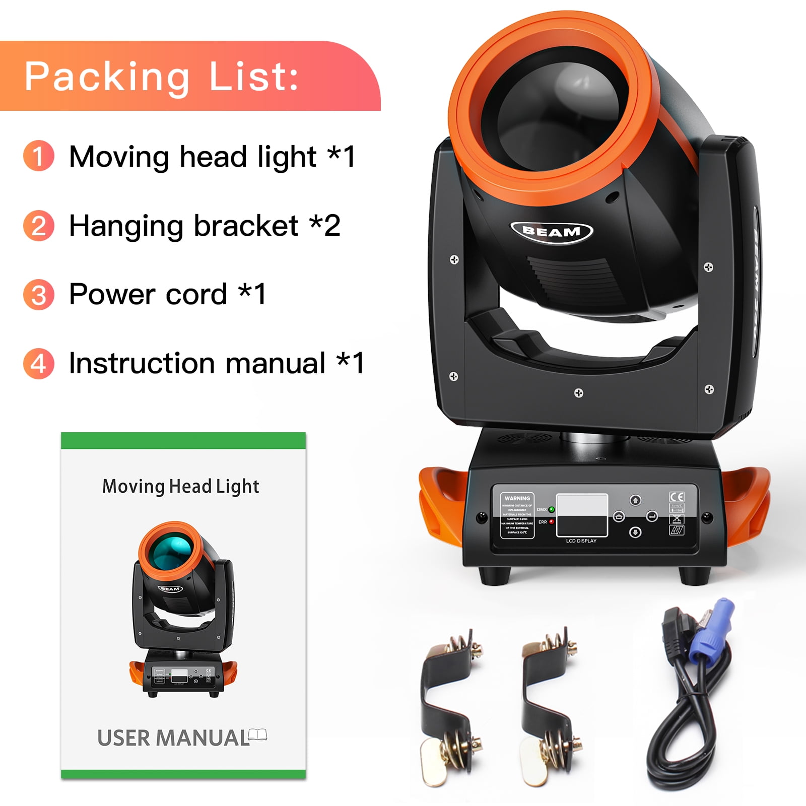 7R 230W Beam Sharpy Moving Head DJ Lights,2pack LED Stage Light 17 Gobos and 14 Colors DMX512 Control for Wedding Disco Club Lighting Party Christmas,Orange