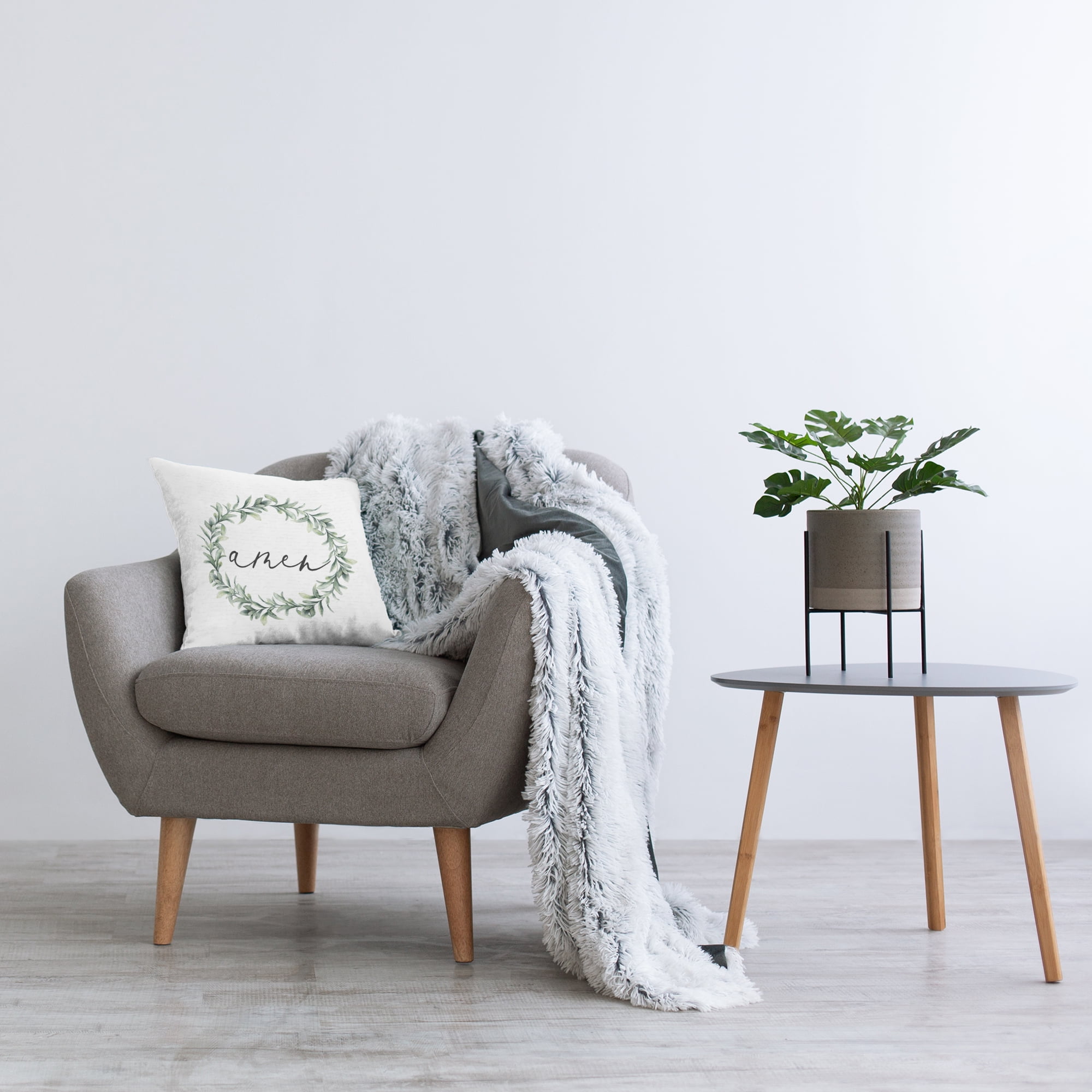 Stupell Industries Amen Botanical Wreath & Script Decorative Printed Throw Pillow, design by Lettered and Lined
