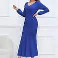 thumbnail image 4 of IROINNID Maxi Dress for Women Vintage V Neck Long Sleeve Solid Mermaid Skirt Dresses ,Blue, 4 of 8