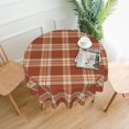 thumbnail image 2 of Fall Plaid Tablecloth Round 60 Inch Thanksgiving Tablecloth Plaid Circular Waterproof Autumn Table Cover Cloths Washable Polyester Tabletop Runner for Kitchen Party Picnic Dining Decor, 2 of 6