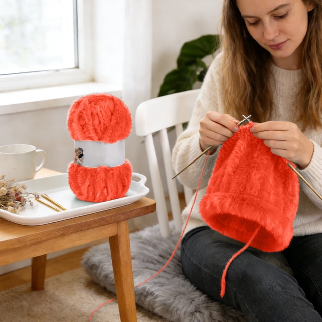 Hilo de algodón de piel sintética de visón para tejer y ganchillo – Hilo grueso, suave y voluminoso para sombreros, mantas de bebé, bufandas – 67 yardas