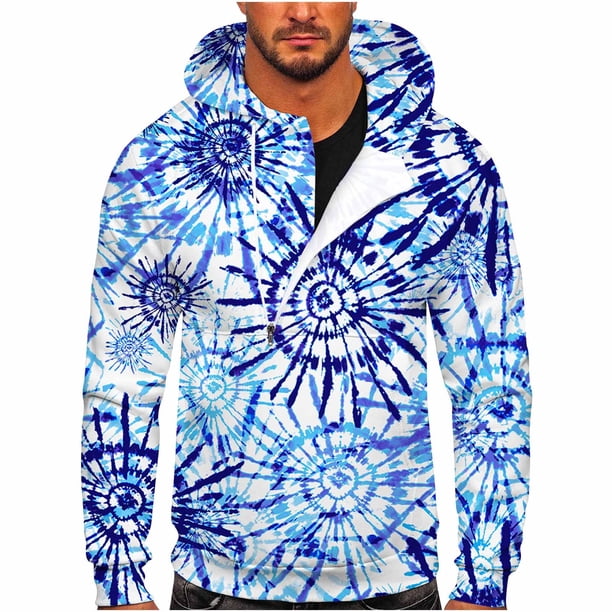 Sudadera informal con capucha y estampado de teñido anudado y media cremallera para hombre Pompotops oipoqjl52194