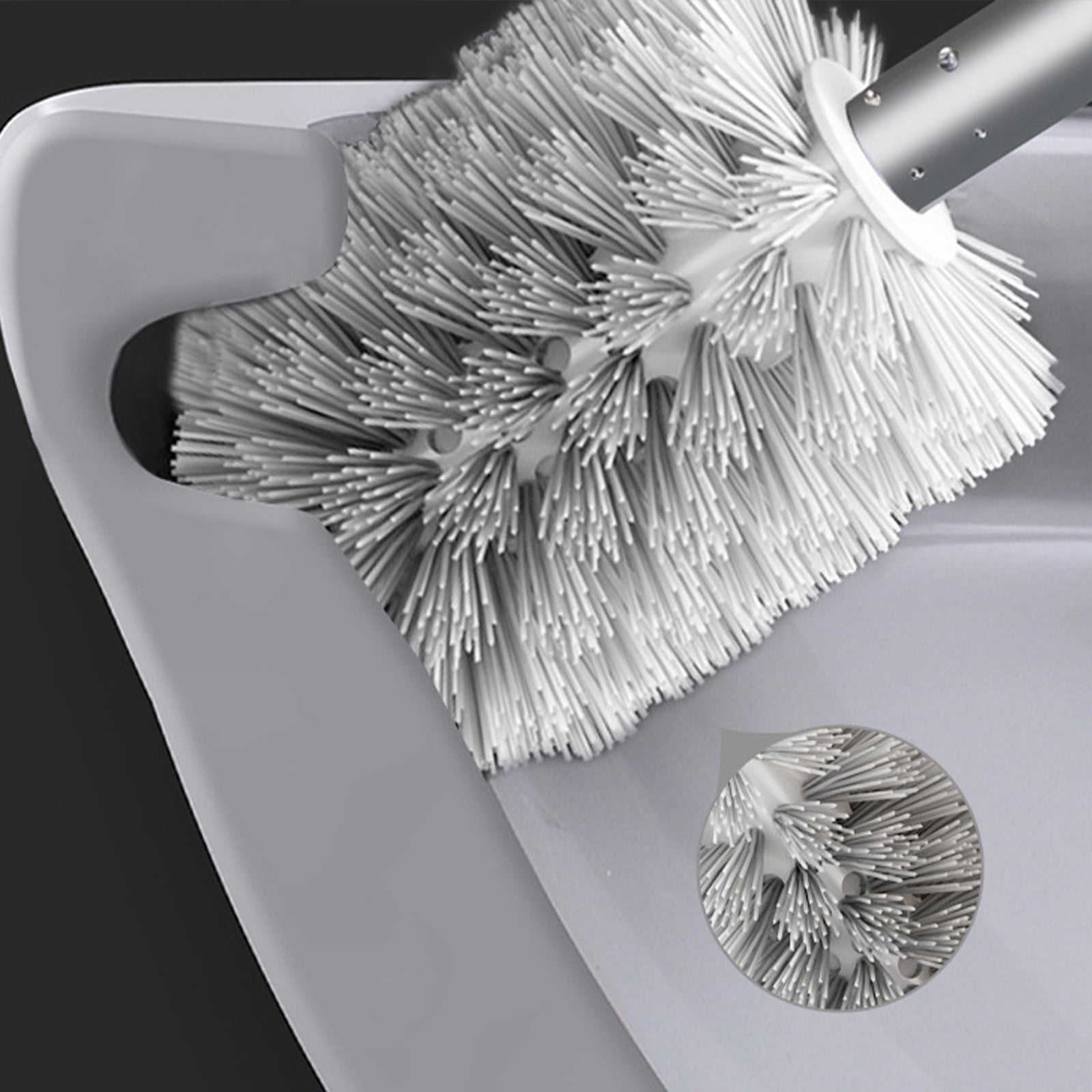 JilgTeok 1 Packs Toilet Brush and Holder Set with Stainless Steel Heavy Duty Base Modern Compact Toilet Cleaner Brush with Long Handle Bristles for Bathroom Toilet Deep Cleaning